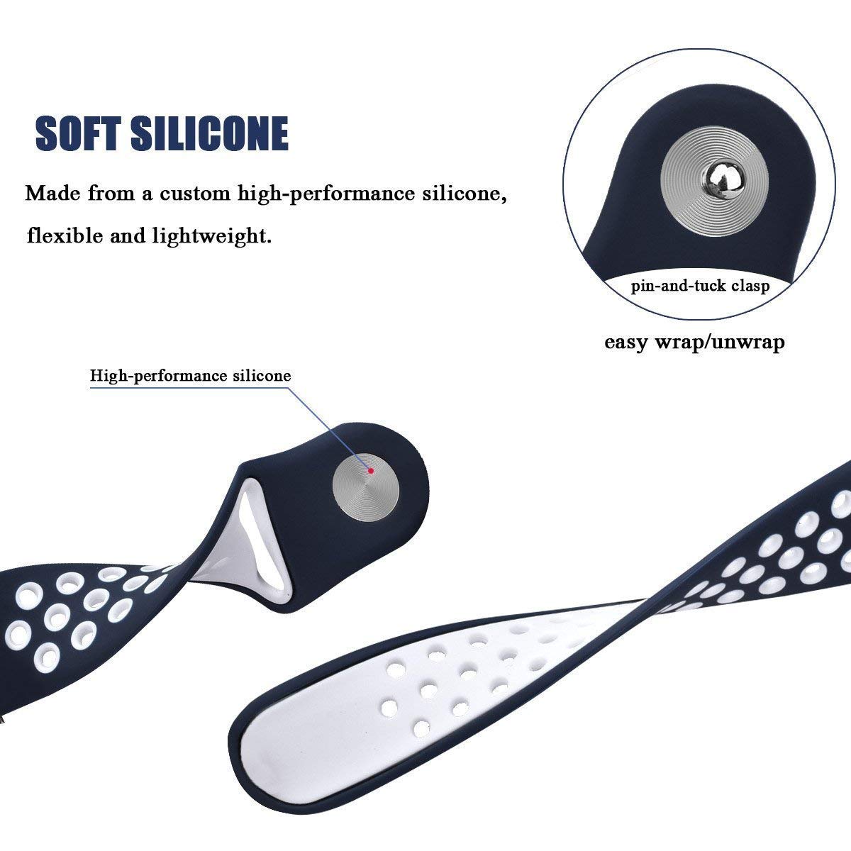 Blue White Dotted Silicone Strap For Smart Watch 20mm