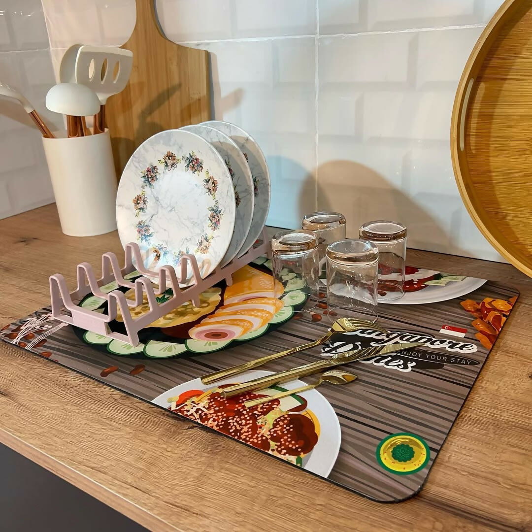 Microfiber Dish Drying Mat – Water Absorbent for Kitchen Utensils (Random Color)