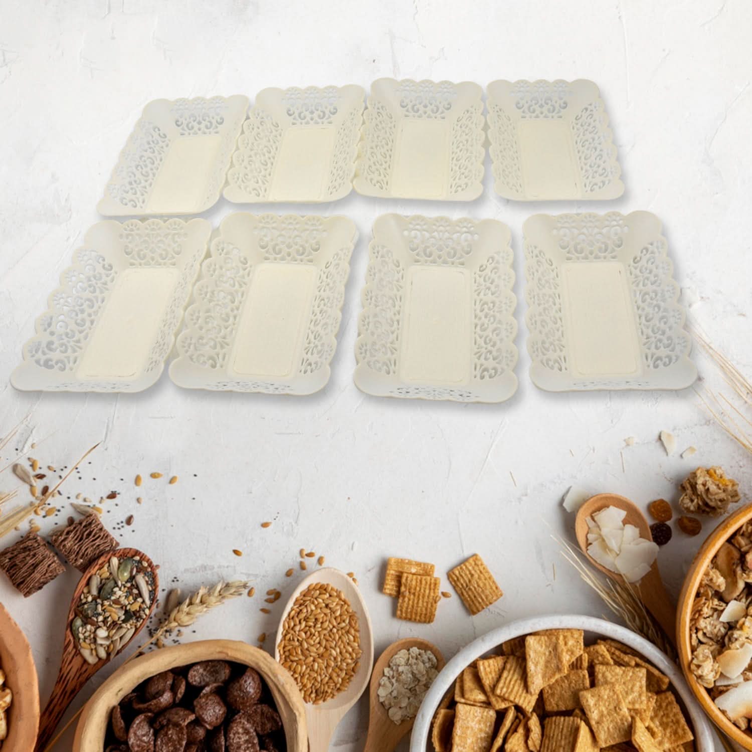 Rectangle Plastic Dinner Plate Set (8 Pcs) – Durable Serving Trays for Home, Restaurant & Office