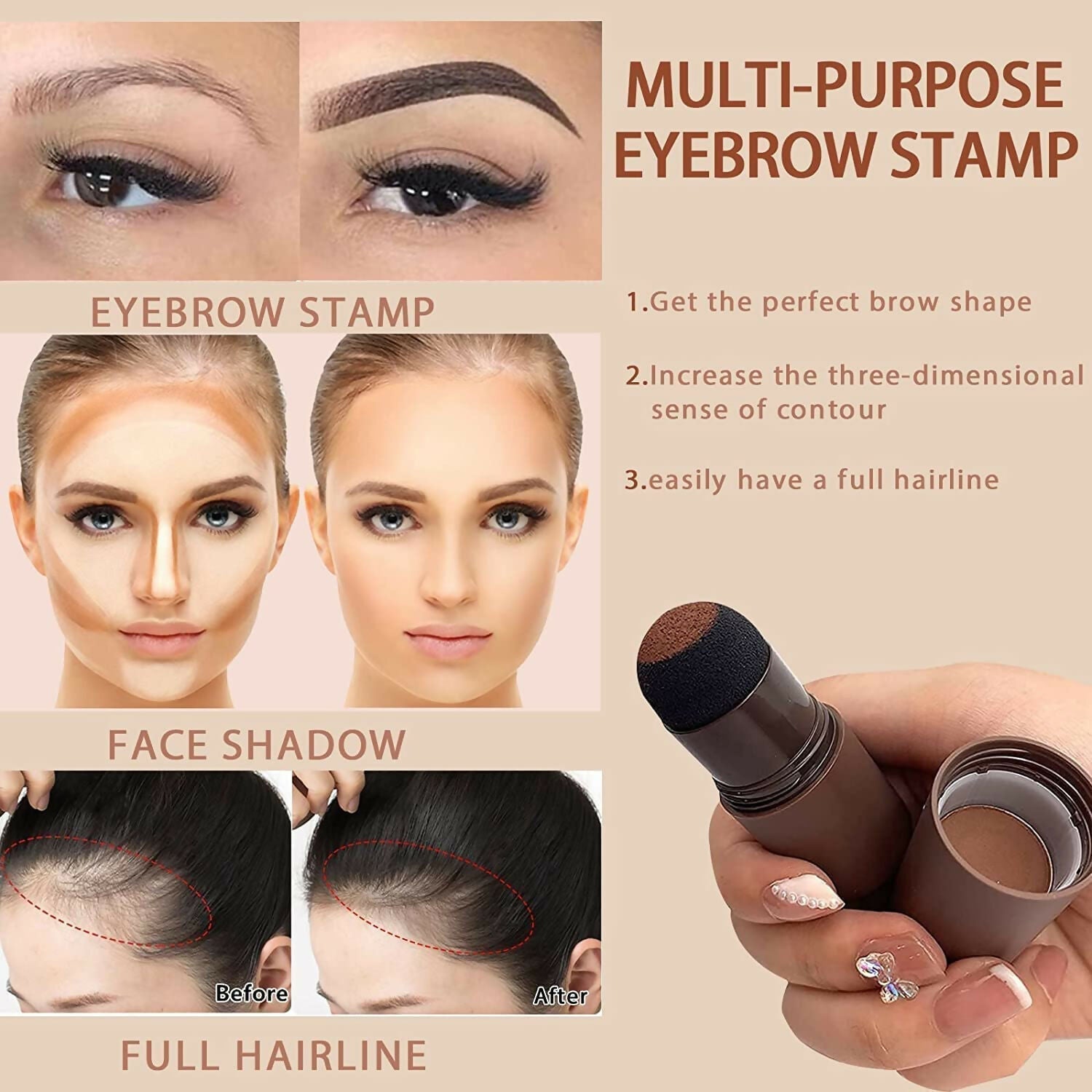 Hair Shading Powder Stick & Sponge Pen Quick Root Touch-Up & Eyebrow Stamps (Black)