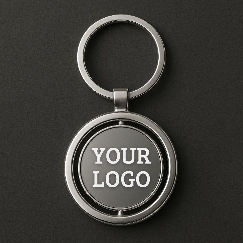 Sleek Silver Spinning Keychain – Round Metal Design