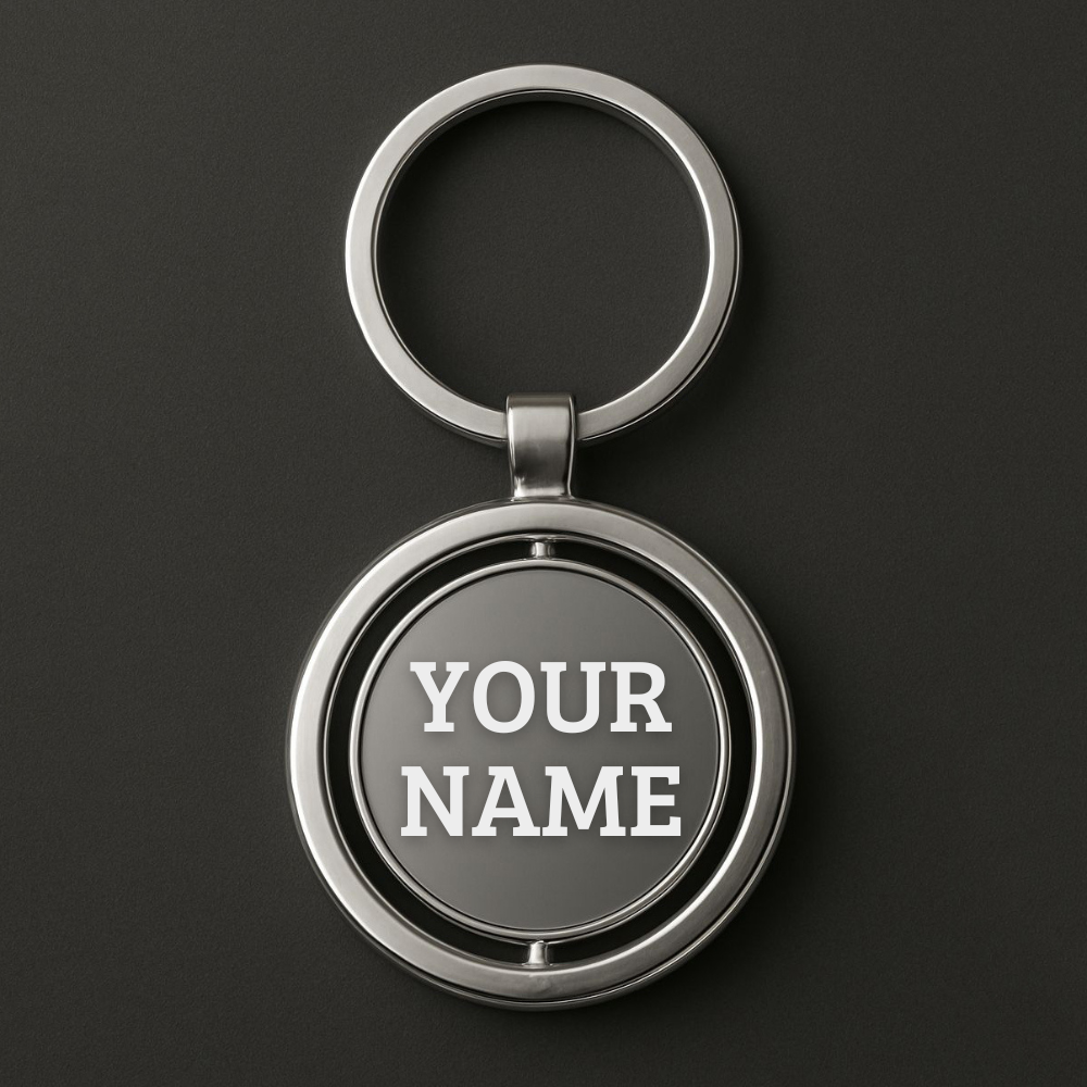 Sleek Silver Spinning Keychain – Round Metal Design