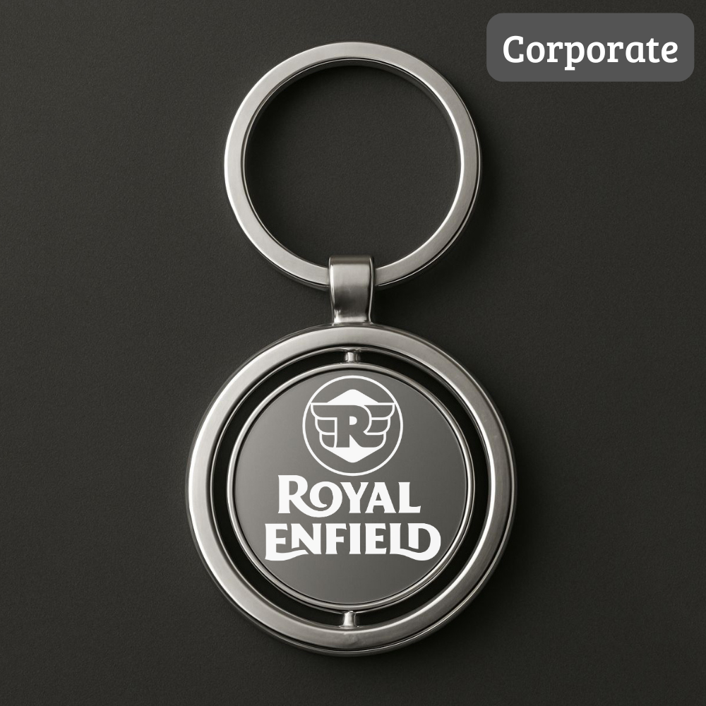 Sleek Silver Spinning Keychain – Round Metal Design