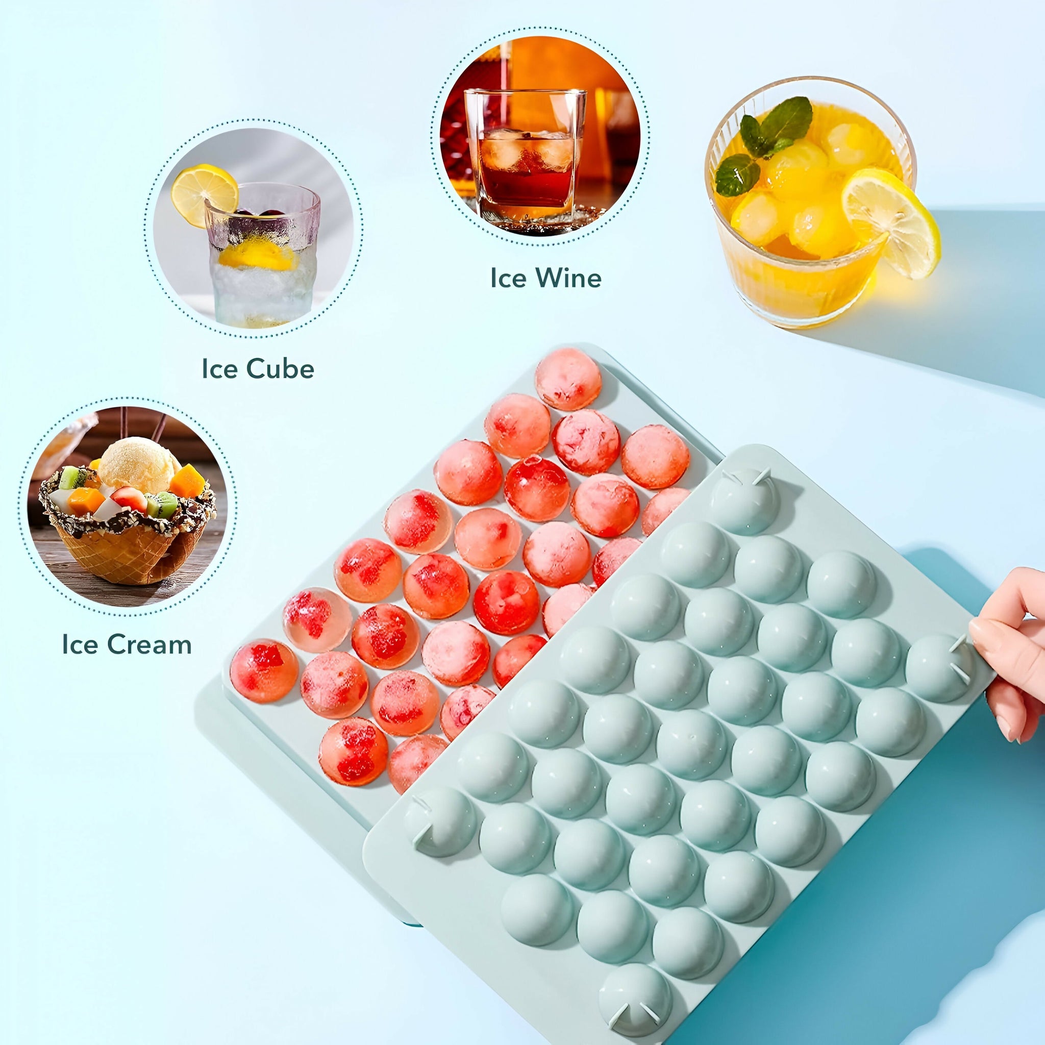 Flexible Reusable Mini Round Ice Sphere Tray – 33-Cavity Plastic Mold for Ice (Random Color, 1 Pcs)