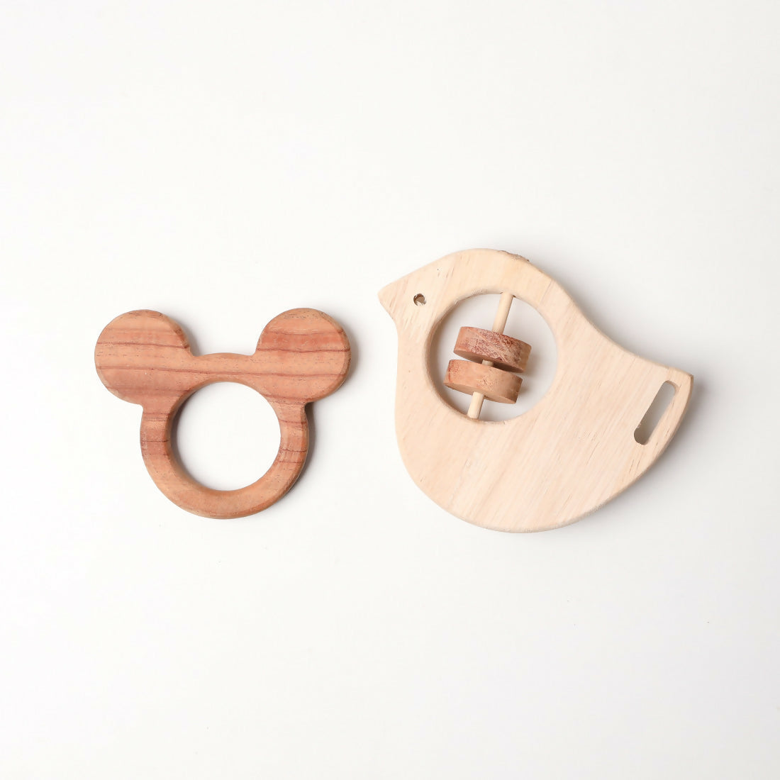 Wooden Teether & Rattle (2 Pieces)