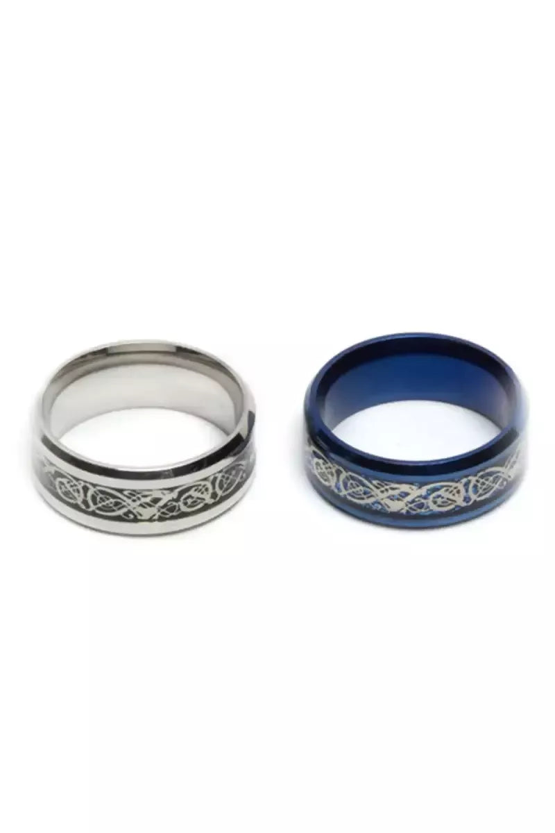 YouBella - Silver Plated Stainless Steel Ring Combo of 2 for Boys & Men(Blue & Silver,20)