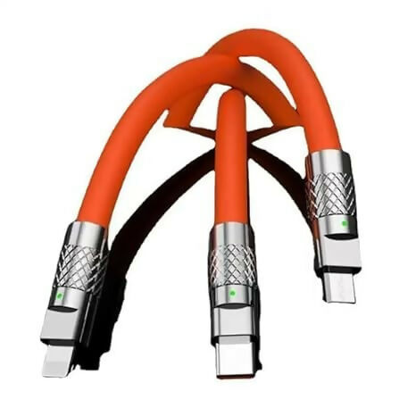 3-in-1 Fast Charging Silicone Cable USB to Type-C, Micro USB & Lightning with Flexible Rotary Connector