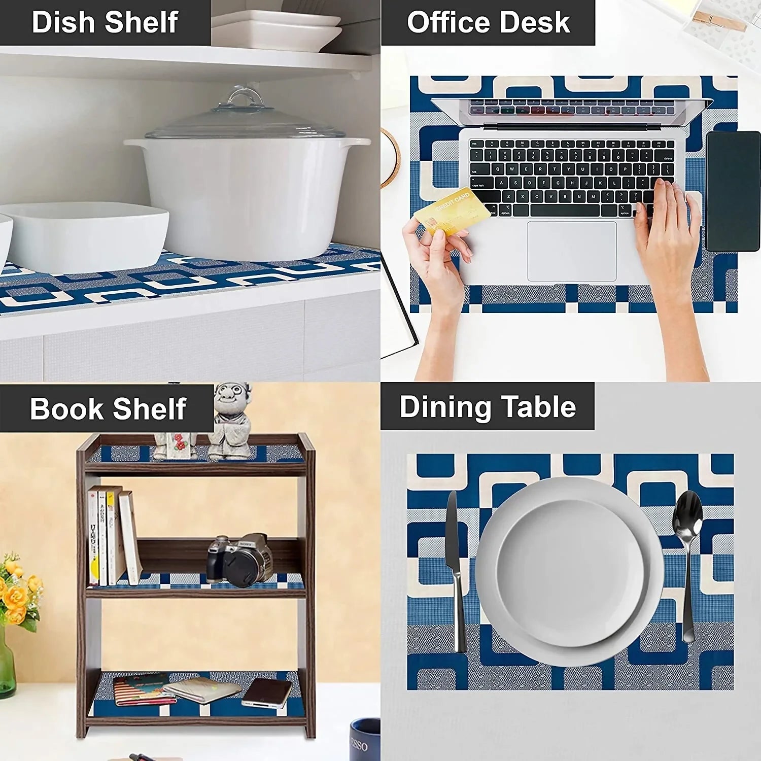Mopak Decor Shelf Liner 7M Kitchen Roll Anti-Slip Mat for Wardrobe, Drawer & Table – Size (45x700 cm, Blue)