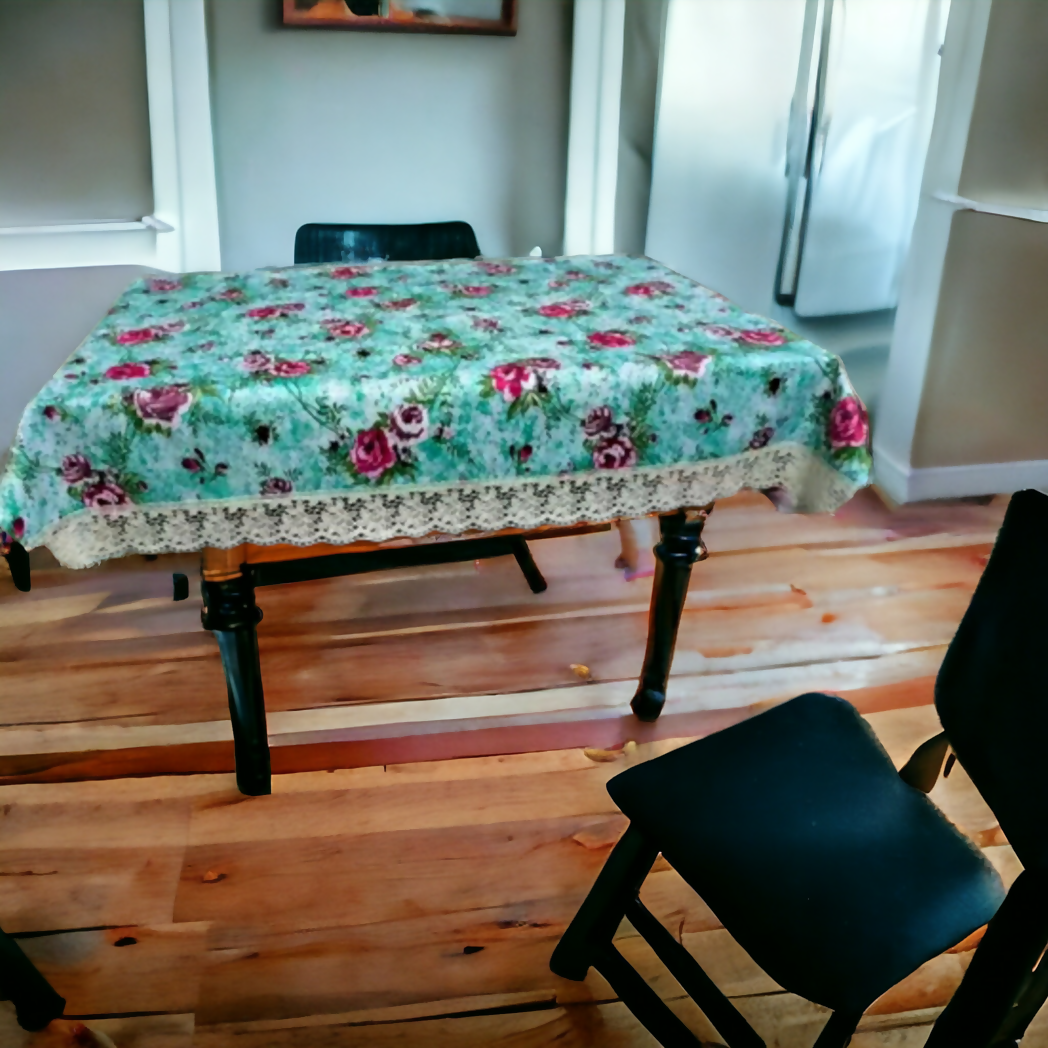 Mopak Decor 3D Printed Table Cover with Lace – Medium (40x60) for 4-Seater Rectangular Dining and Centre Table Cloth (Green)