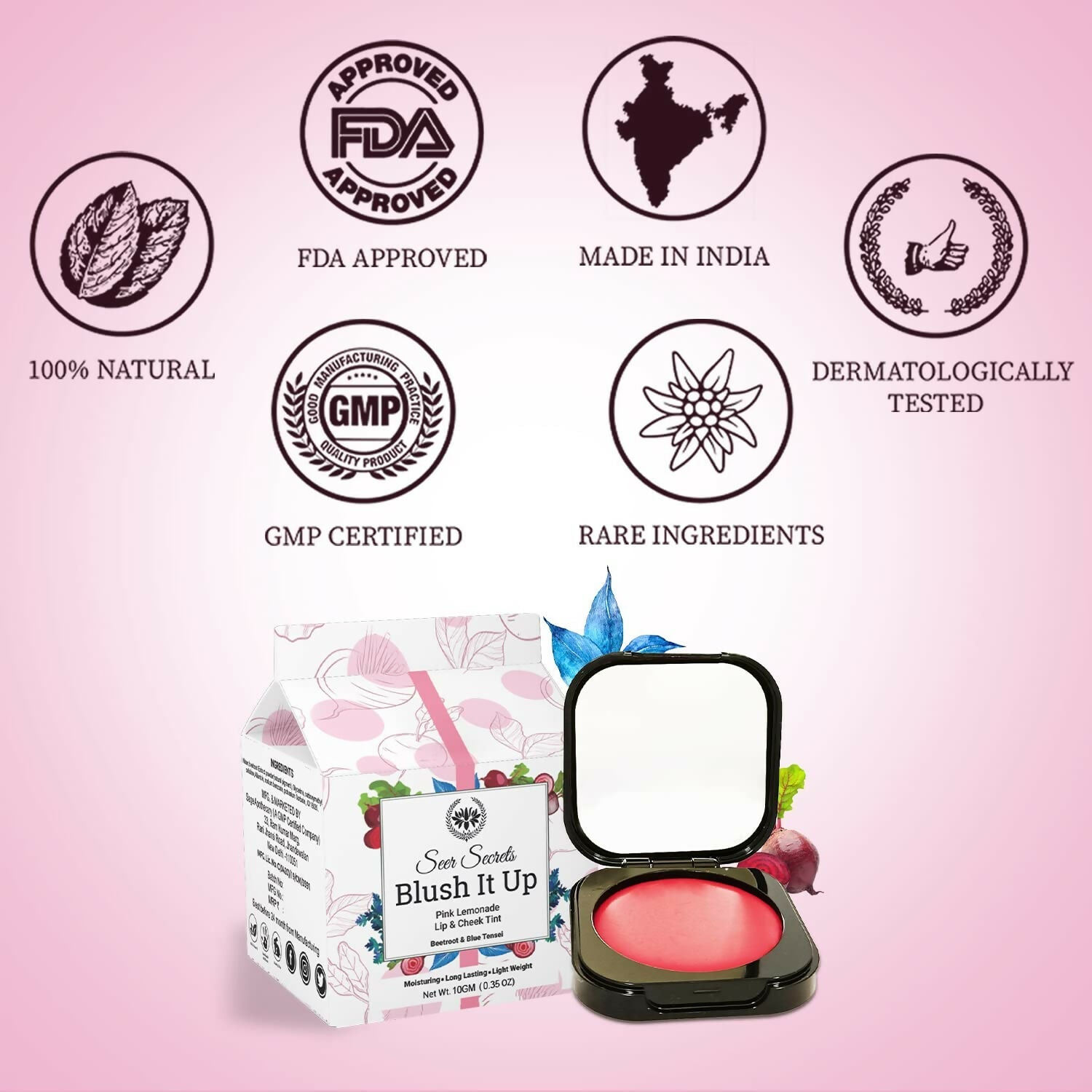 Natural Blush It Up Lip and Cheek Tint Pink Lemonade (10gm)