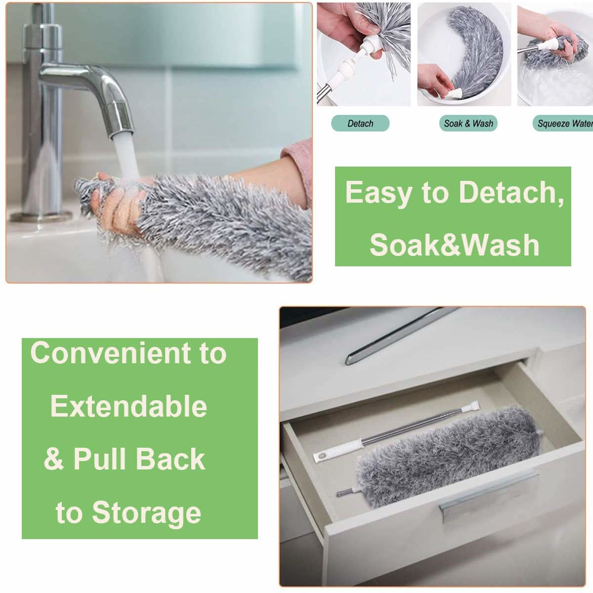 Microfiber Duster with 100-Inch Extendable Handle for High Ceiling & Furniture Cleaning