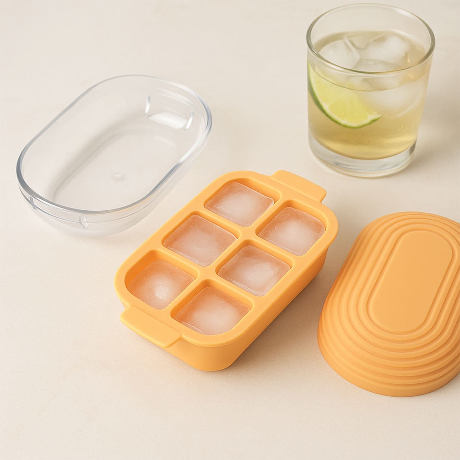 Plastic Ice Cube Tray with Lid &amp; Storage Box – 6 Cubes Mold for Freezer