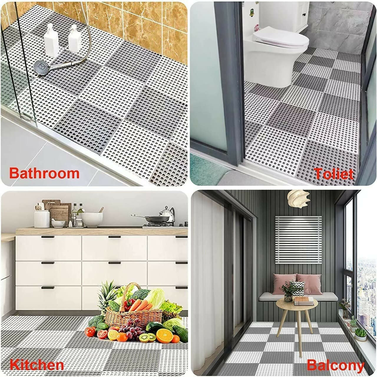 Anti-Slip Interlocking Bathroom Floor Mat Tiles – Water-Resistant & Drainage Design (1 pcs)