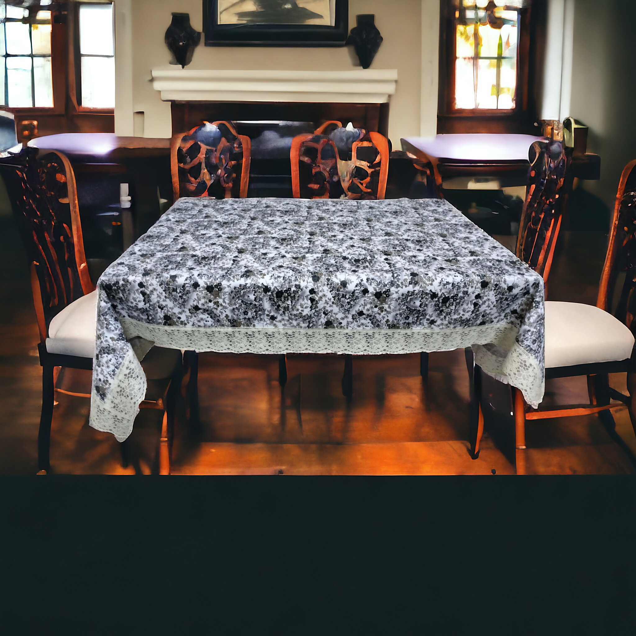 Mopak Decor 3D Printed Table Cover with Lace – Medium (40x60) for 4-Seater & Large (60x90) for 6-Seater – Rectangular Dining and Centre Table Cloth