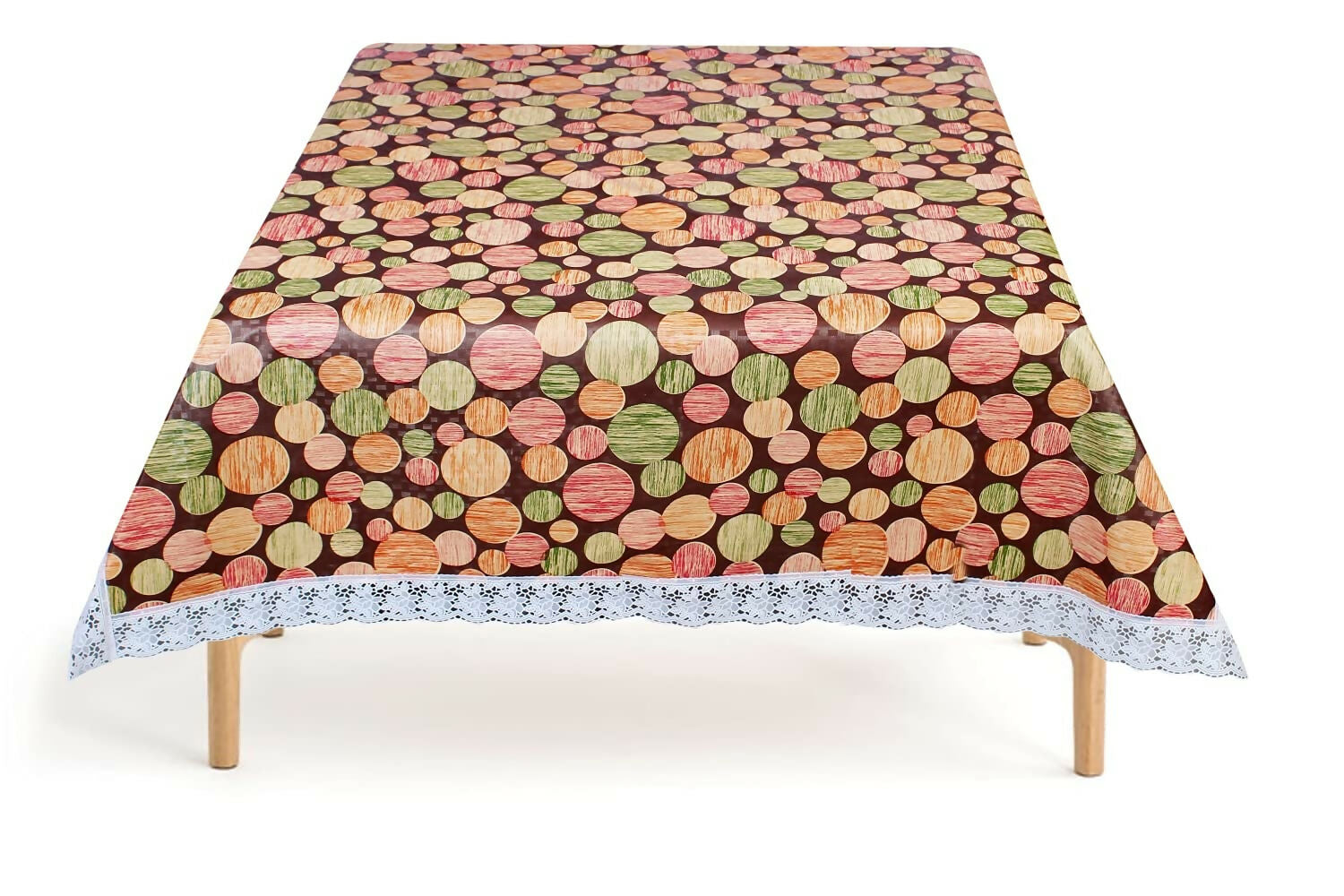 Mopak Decor 3D Printed Table Cover with Lace (Brown Multicircle Design)