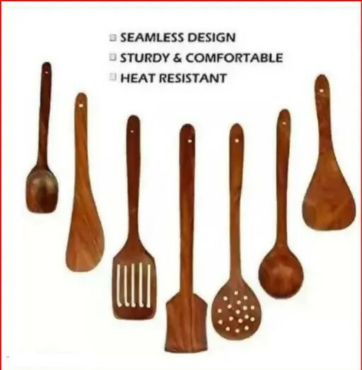 wooden cooking kitchen tools handmade and silicon spatula brush (Combo of 9 pcs)