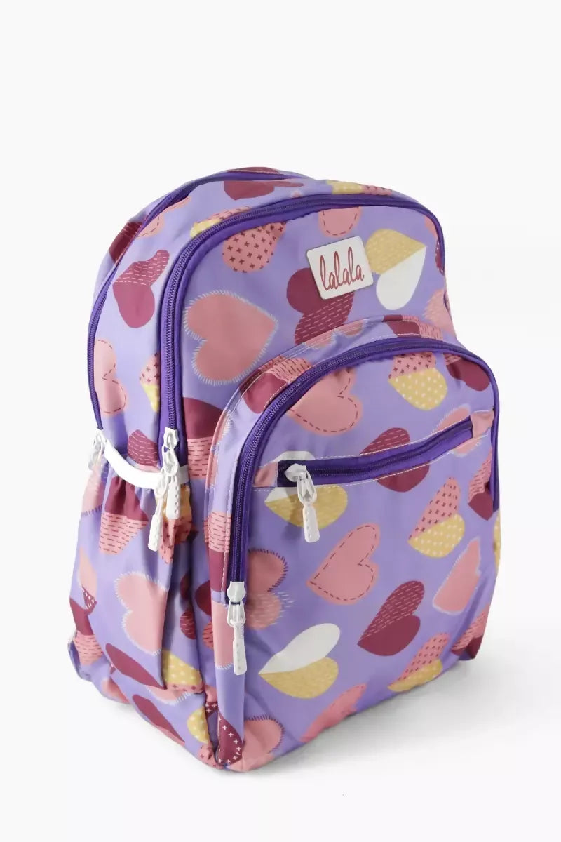 Hearts Printed College Backpack for Girls (Multicolor)