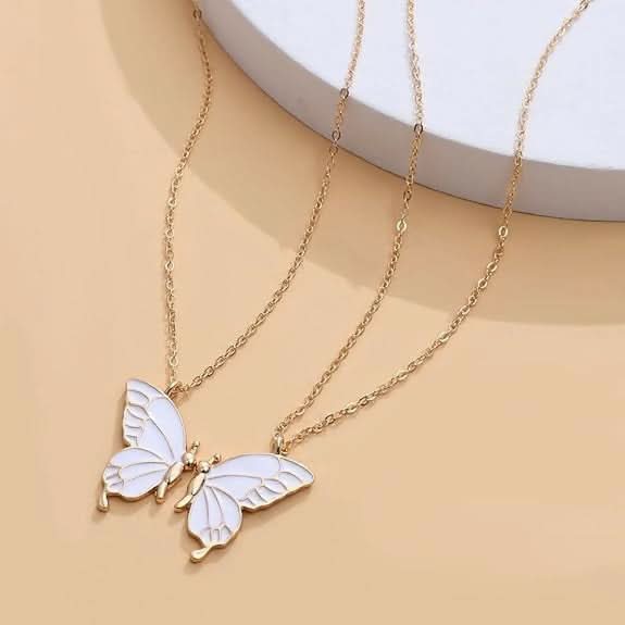 Pinapes Alloy Fashion Butterflies White Wing Friendship Necklace (Set of 2)