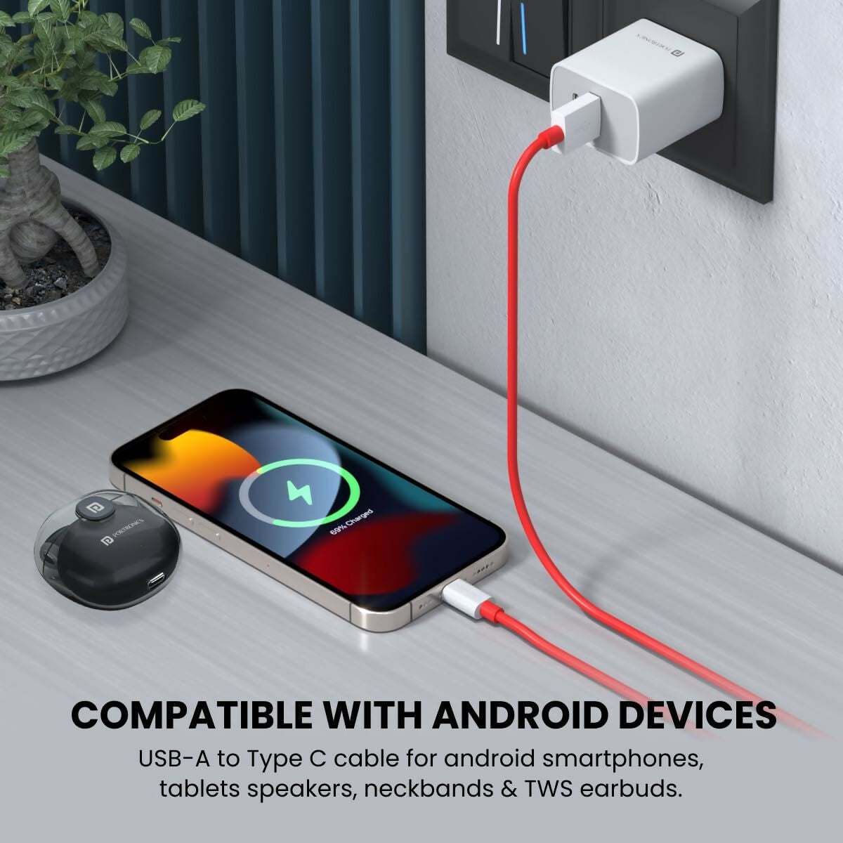 Portronics Dash Pro 80W USB-C Cable – Super Fast 6A Charging, 1 Meter (Red)