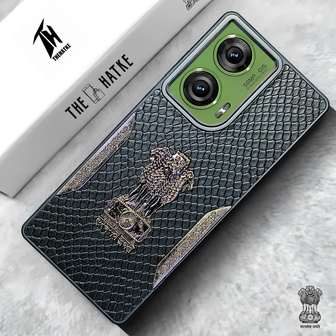 Black (Design 3) Satyameva Jayate embossed Leather Case for Motorola Edge 50 Fusion