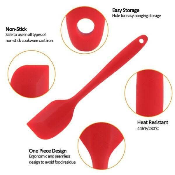 P-Plus International Silicone Spatula Spoon Set (Red, Pack of 2)
