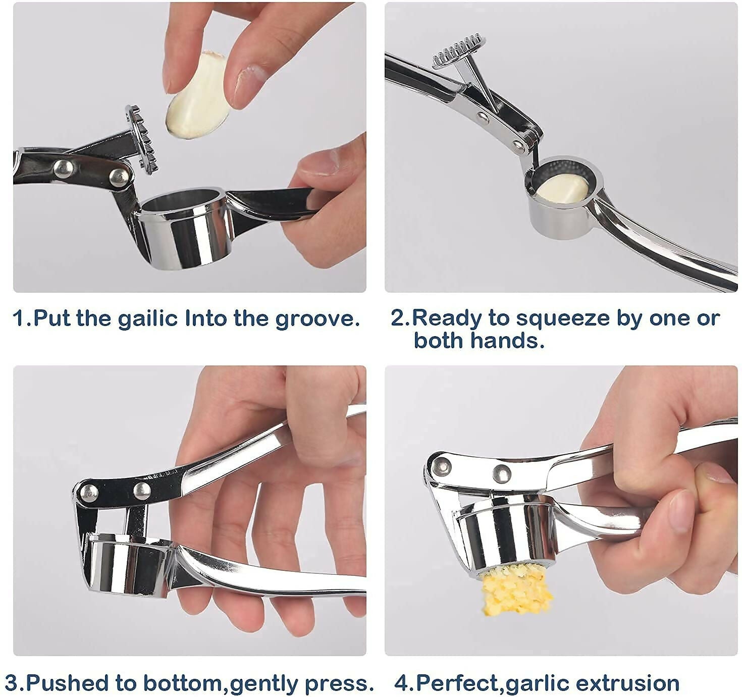 Garlic Crusher & Ginger Mincer Multi-Function Manual Garlic Press with Non-Slip Handle (Silver)