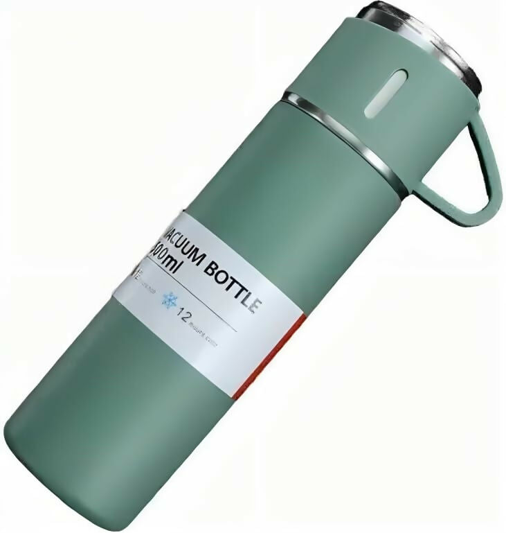 Stainless Steel Vacuum Flask with 2 Steel Cups & Gift Box (500ML,Green)