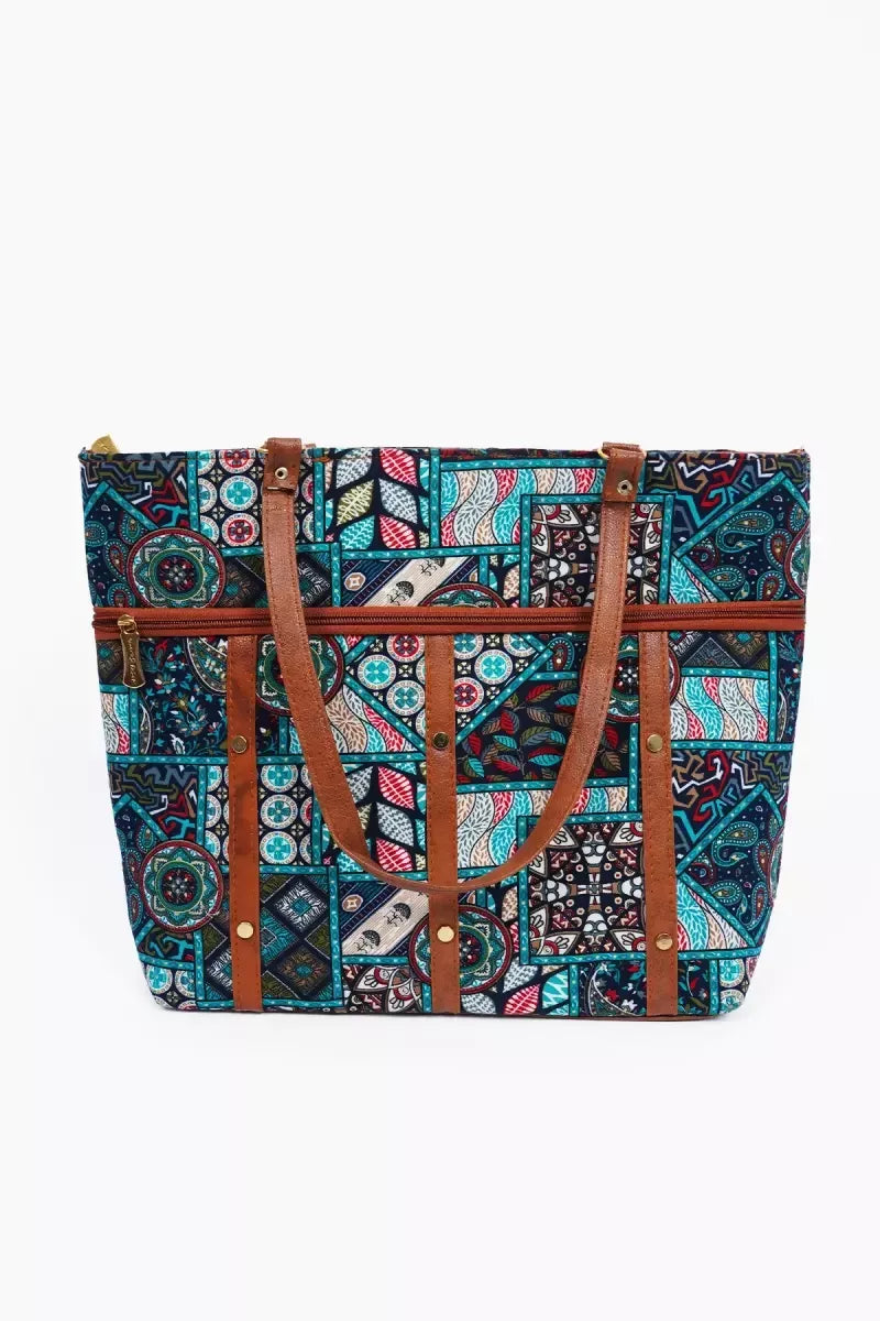 Latest Ikat Pattern Hand Bag for Women - Green