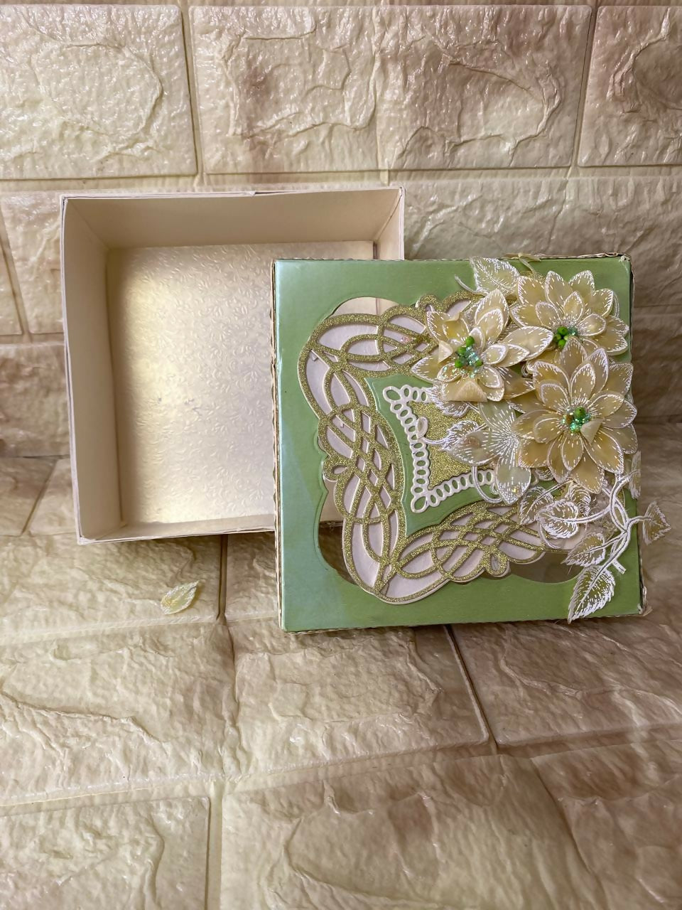 Elegant Floral Gift Box with Intricate Cutwork Design