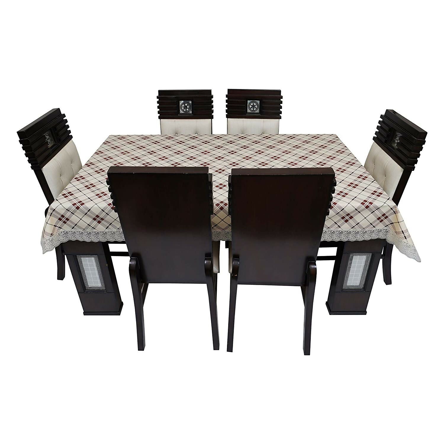 Mopak Elegant Classic Table Cover with Cream Checkered with Lace for 2 to 4 Seaters (40x60 inches)
