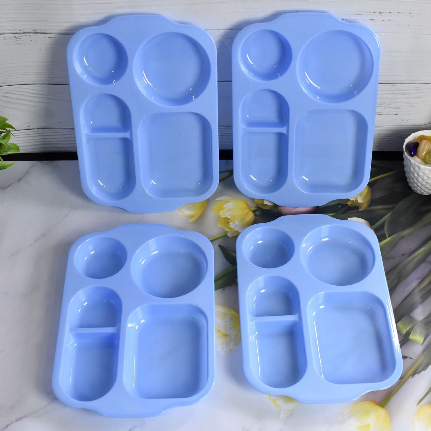Unbreakable Plastic Food Platesbiodegradable 5 Compartment Square Plate For Food