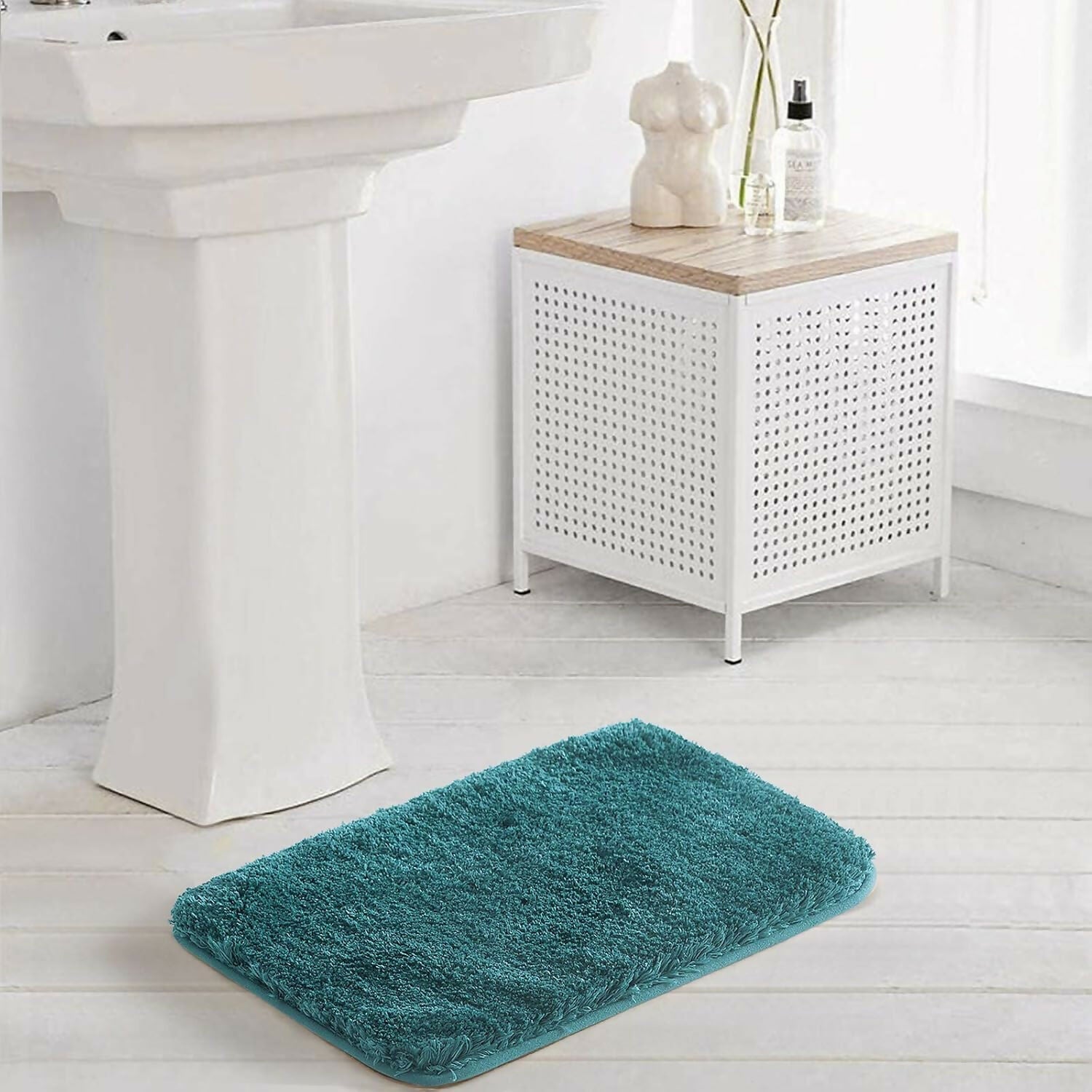 AaHo Water Absorbent Floor Mat Anti-Slip Microfiber Rug for Bathroom & More (Teal)