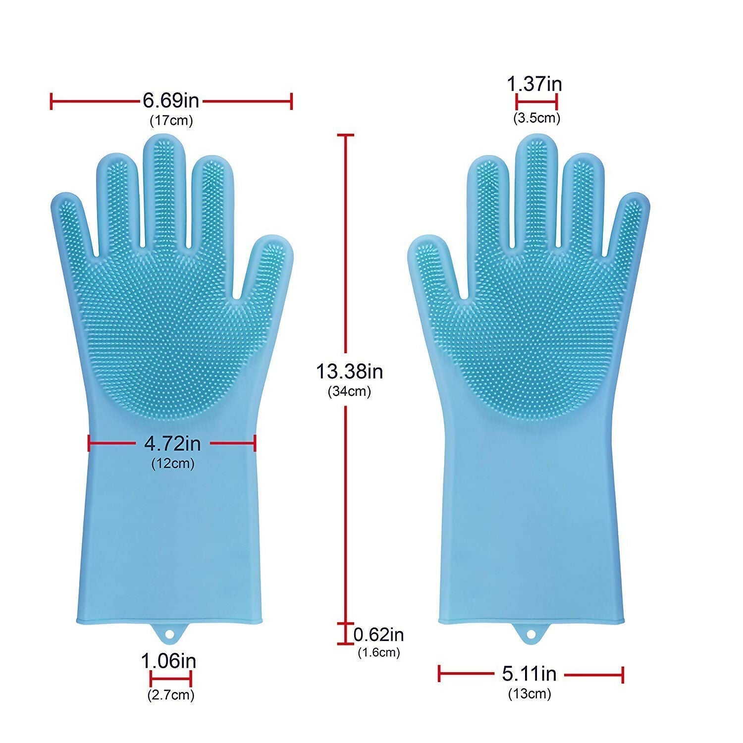 Pair of Reusable Waterproof Silicone Gloves for Cleaning Kitchen, Laundry & Garden (Blue)