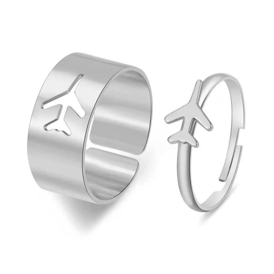Pinapes Silver Airplane Couple Love Rings