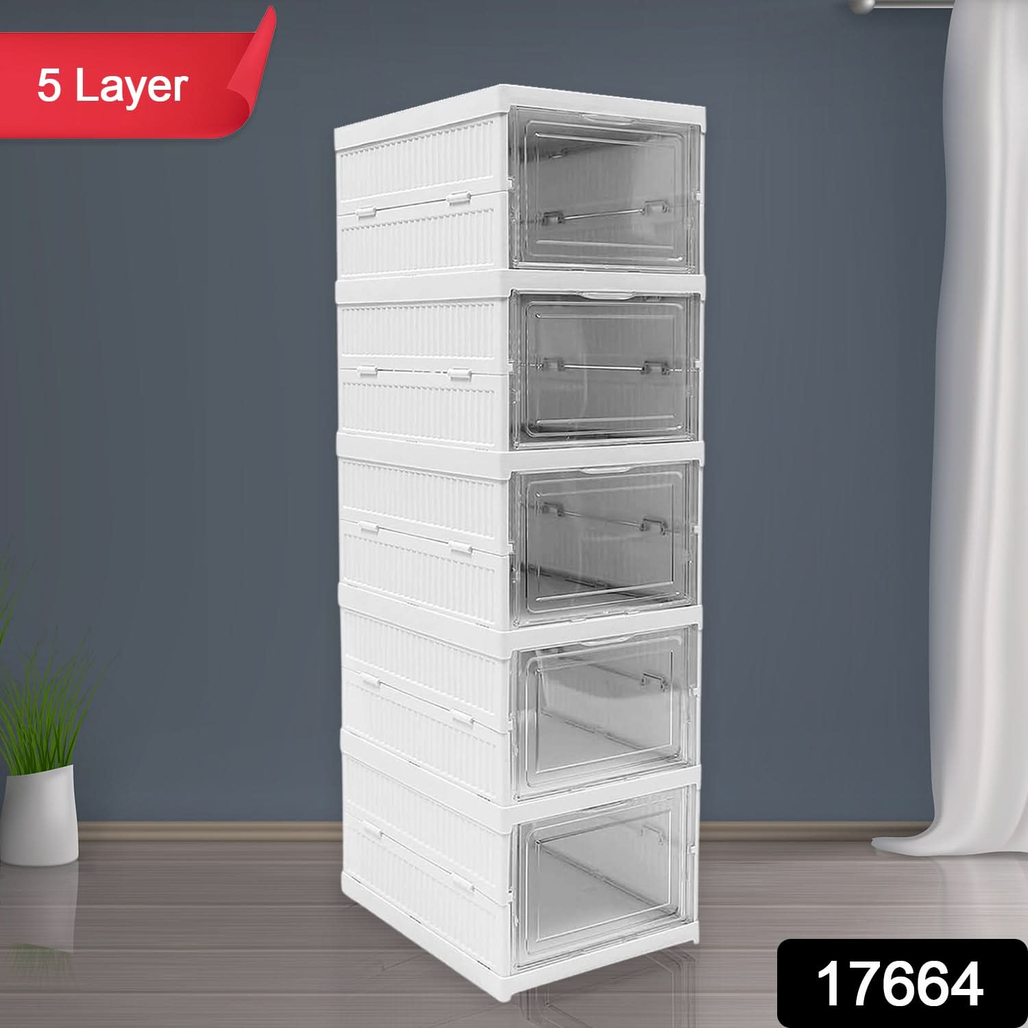 5-Layer Stackable Storage Cart – Foldable Organizer for Home & Kitchen