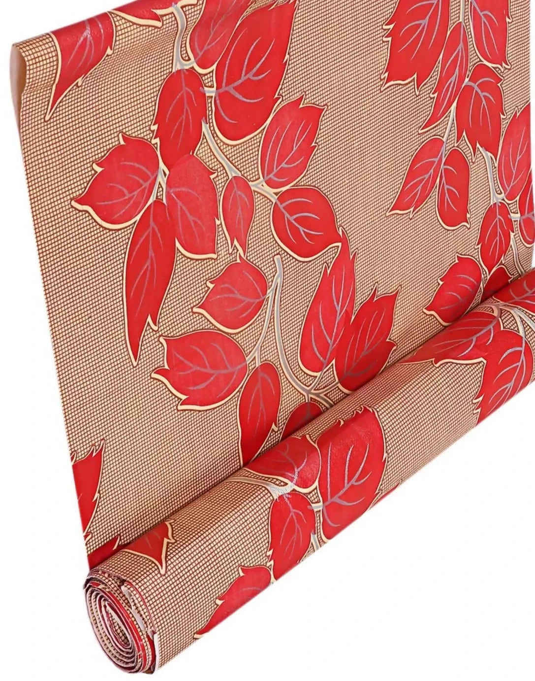 Mopak Decor ShelfLiner used for Wardrobe kitchen cabinet Drawer Slab Roll (Brown Red Leaf)