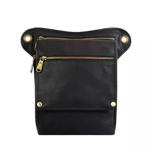 Vintage PU Leather Utility Bag – Multi-Pocket Travel & Everyday Bag (Black)