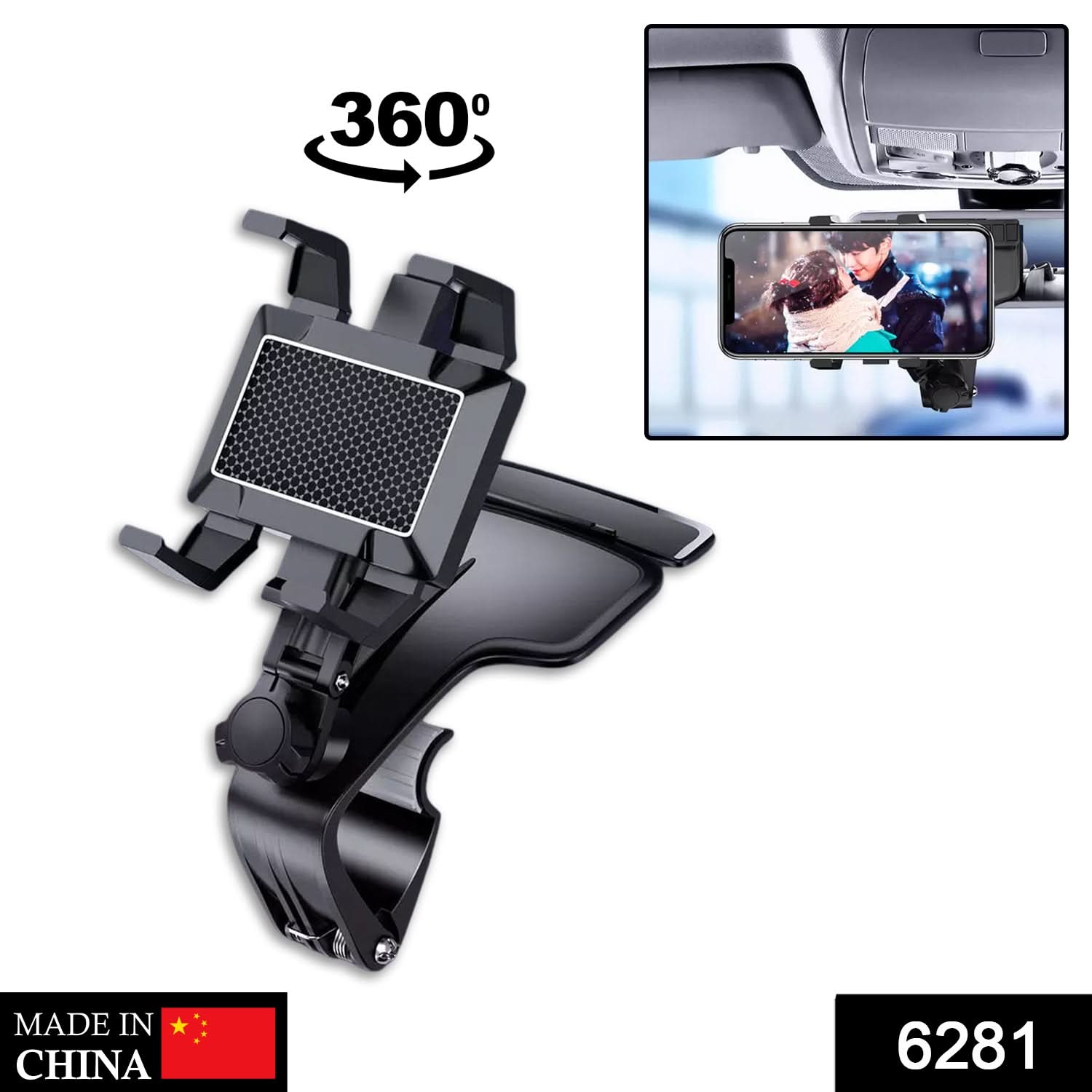 Car Mobile Holder with 360 Degree Rotation One-Hand Operation for Dashboard