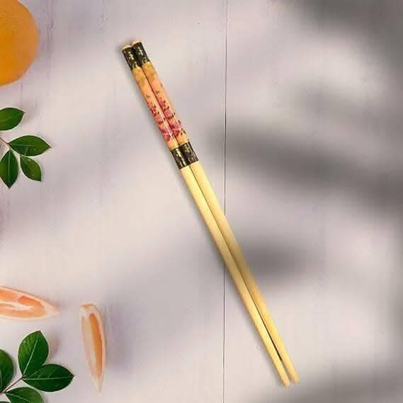Reusable Wooden Bamboo Chopsticks () floral design, 2 pairs)