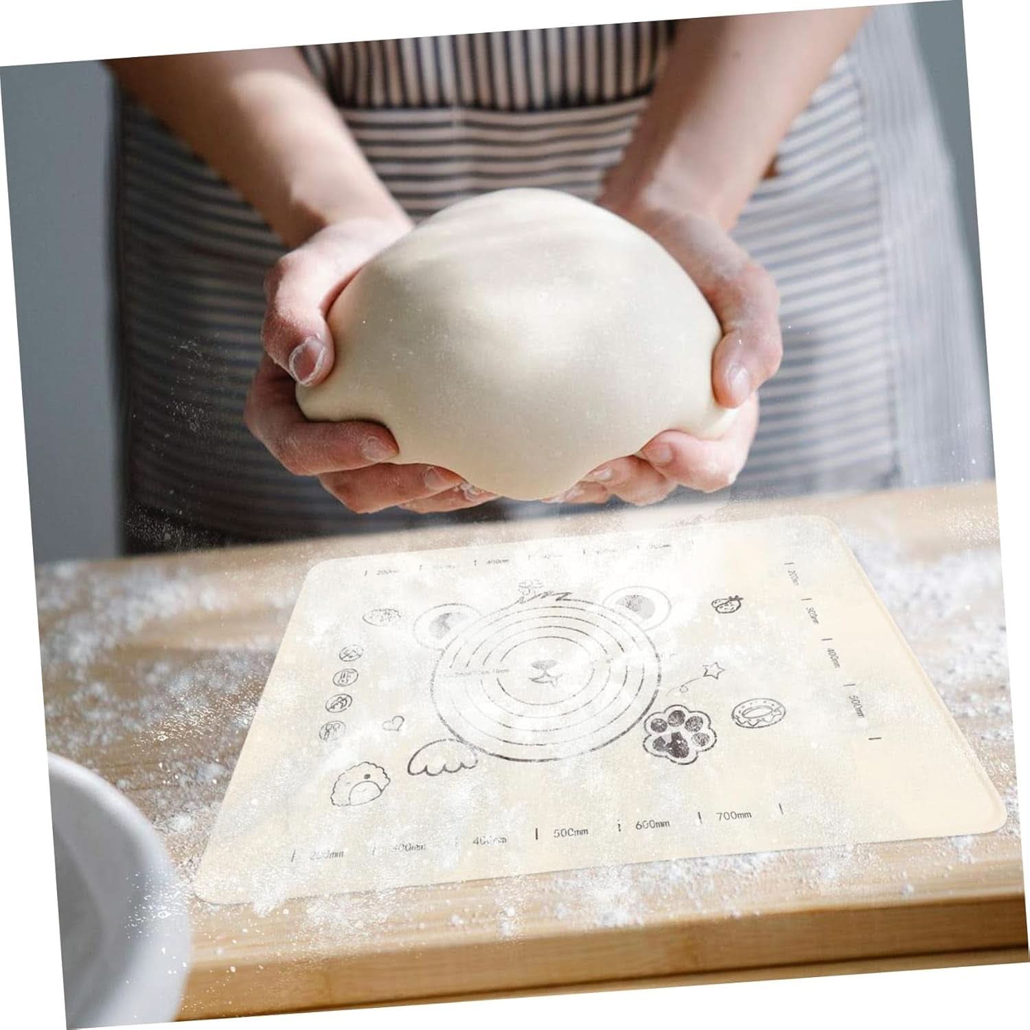 3-in-1 Silicone Baking Mat Set with Wooden Belan & Cake Scraper – 70x50 cm (3 Pcs)