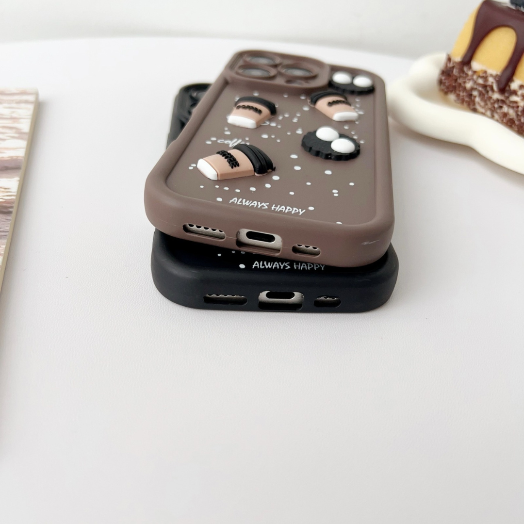 Dark Brown COFFEE (ALWAYS HAPPY) Silicone case for Apple iphone 14 Pro Max