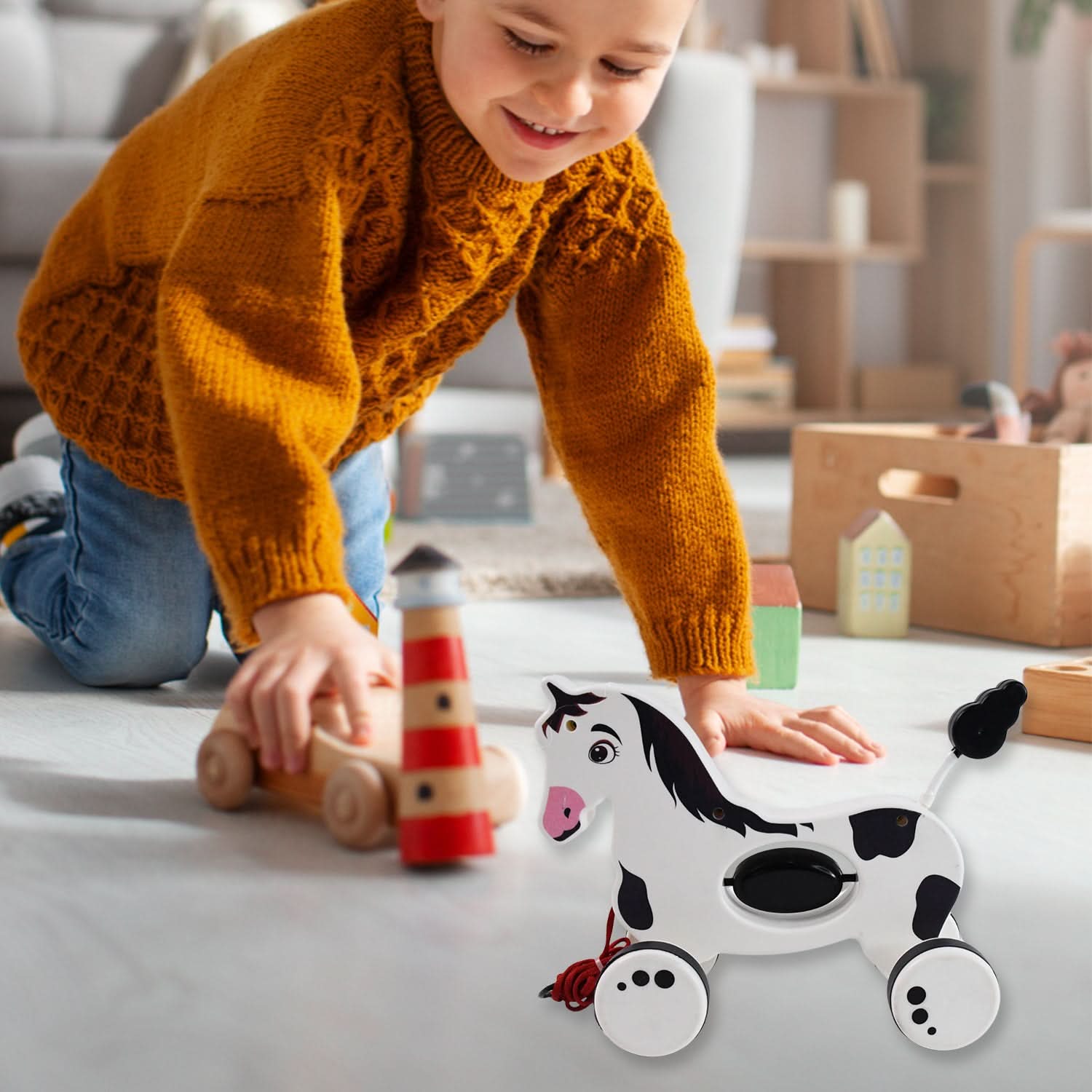 Horse Pull Along Toddler Toy With Attrdraft Design