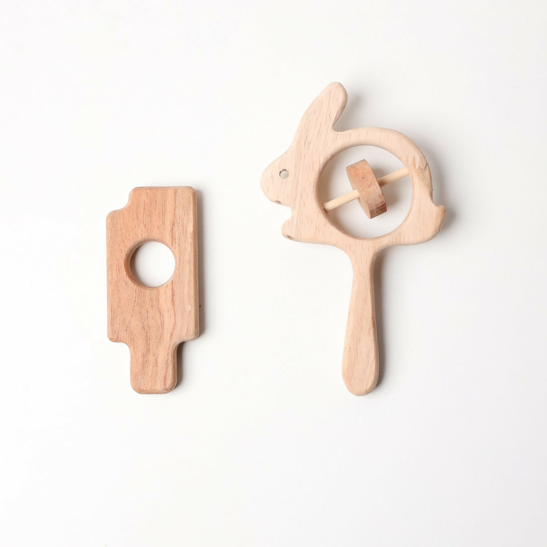 Wooden Teether & Rattle (2 Pieces)