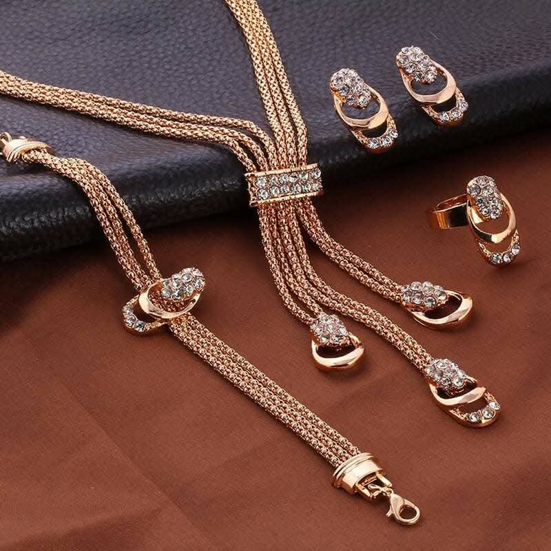 Pinapes Vintage AD Jewelry Set Necklace, Earrings, Bracelet & Ring for Women