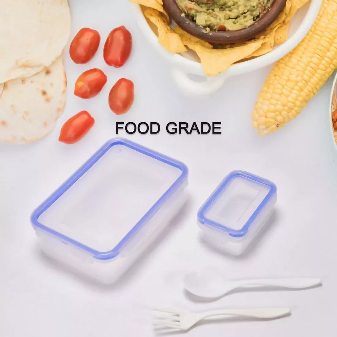 Multipurpose Air Tight 4 Side Lock Food Grade Lunch Box With Small Square Container