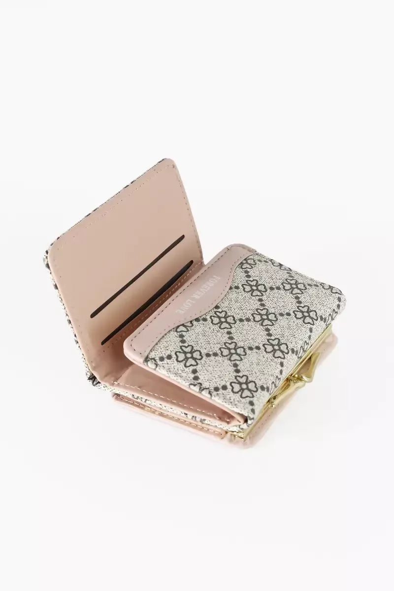 Women's Printed Twist Lock Bi-Fold Wallet - Pink