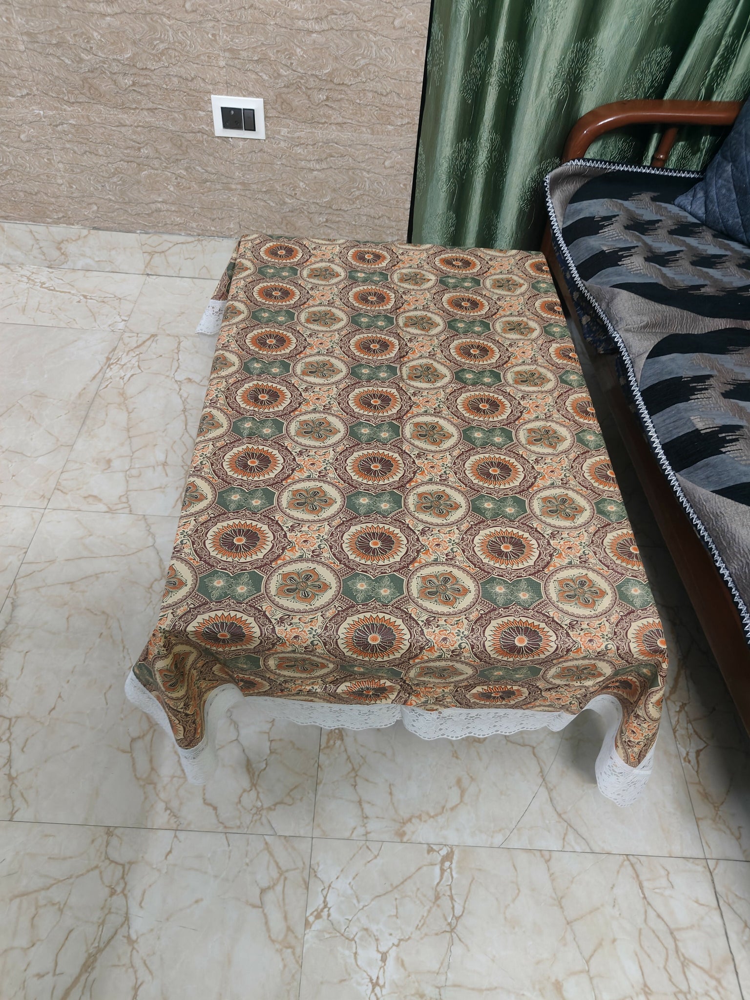 Mopak Decor Table Cover 3D Medium Size 2 to 4 Seater (40*60,Orange) & (60x90,Orange) Classic Table Cover Printed Table Cover with Lace Centre Table Cover Rectangular Table Cover Dining table cover