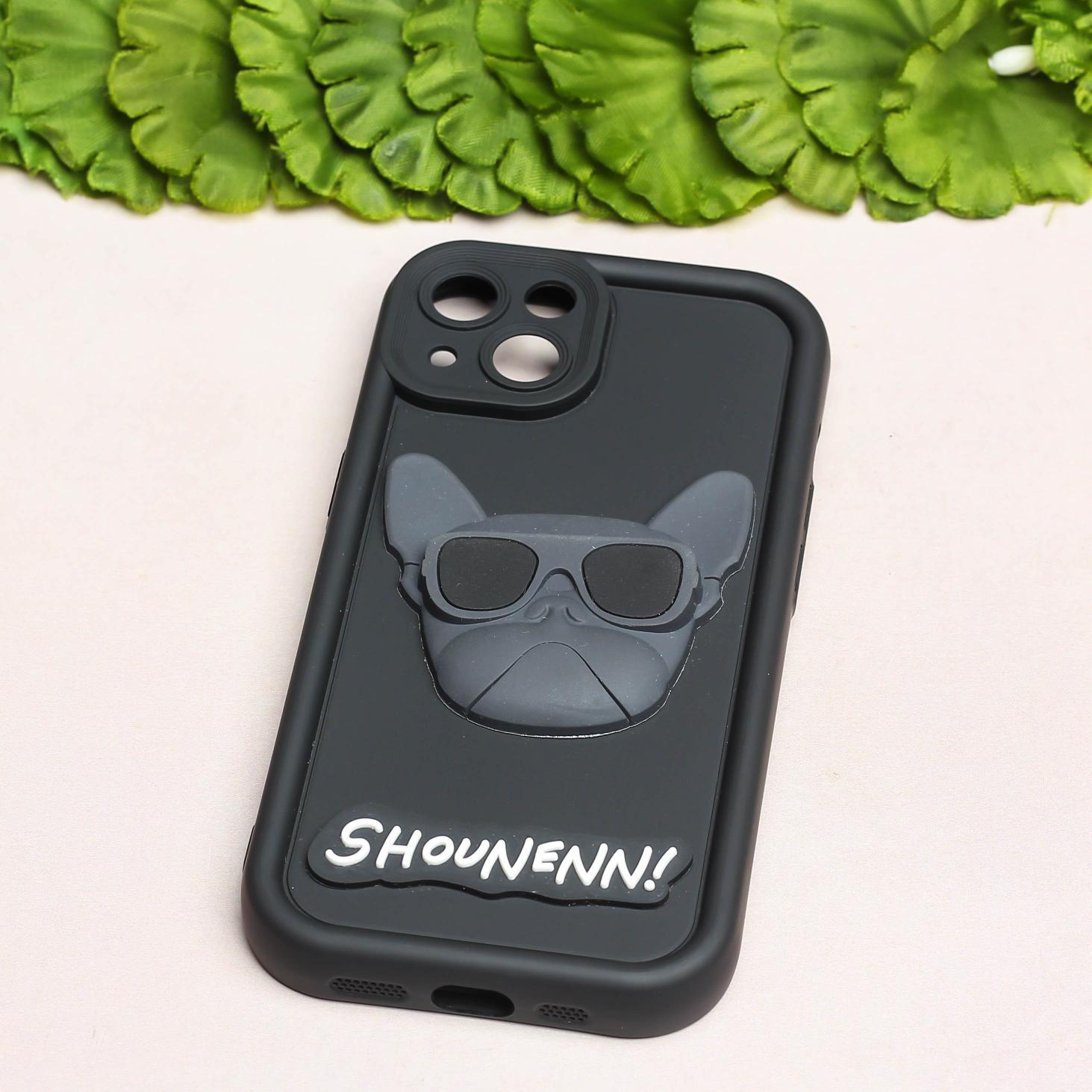 Black SHOUNENN BULLDOG Silicone case for Apple iphone 14 Plus