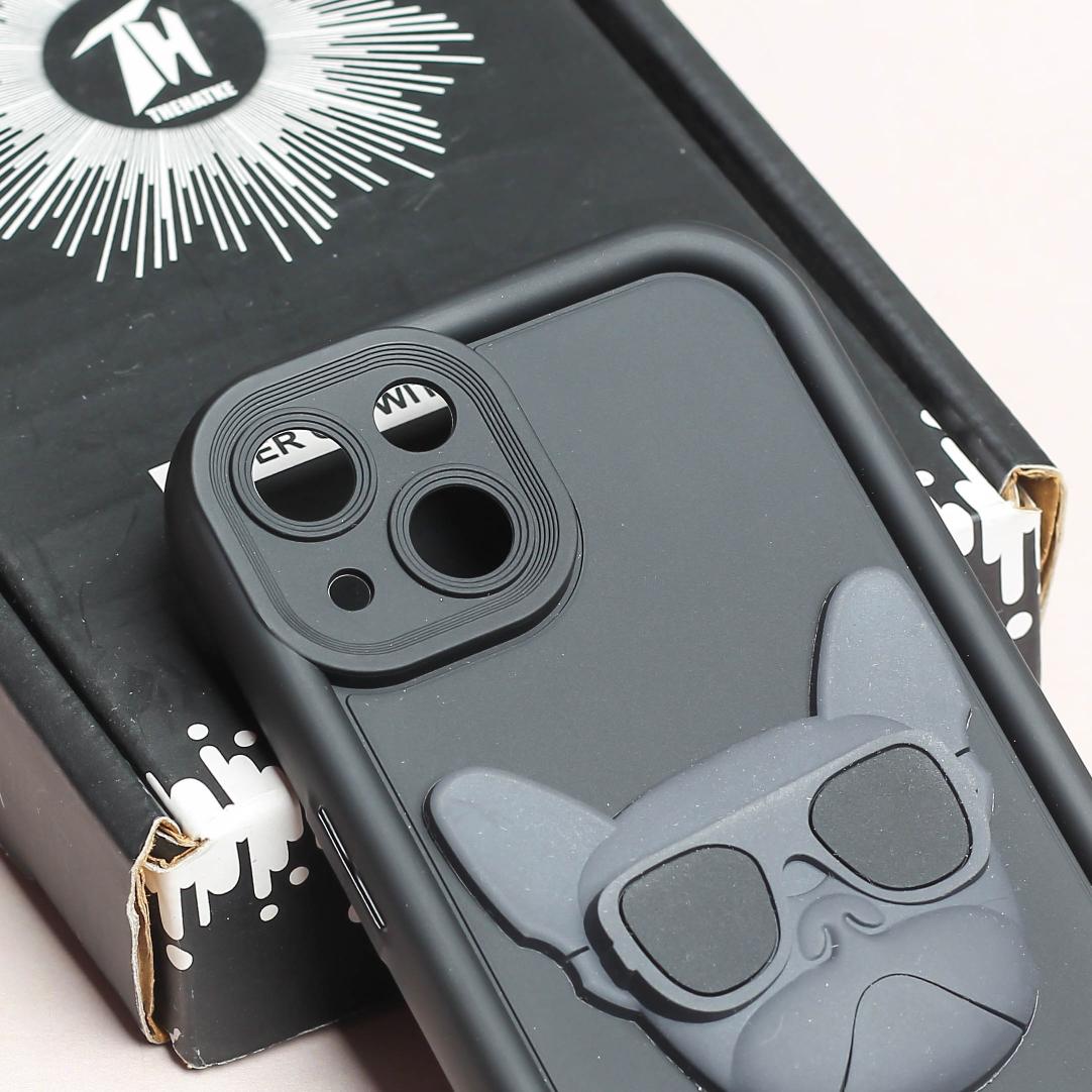 Black SHOUNENN BULLDOG Silicone case for Apple iphone 14 Plus