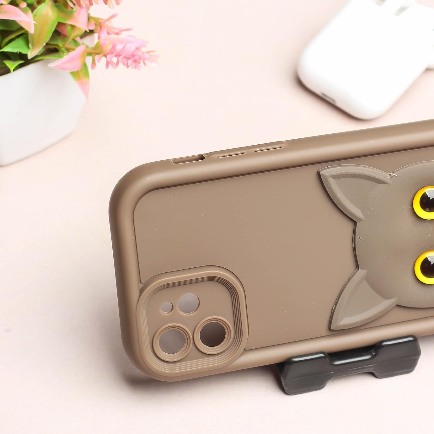 Dark Brown Cute Cat Silicone case for Apple iphone 12